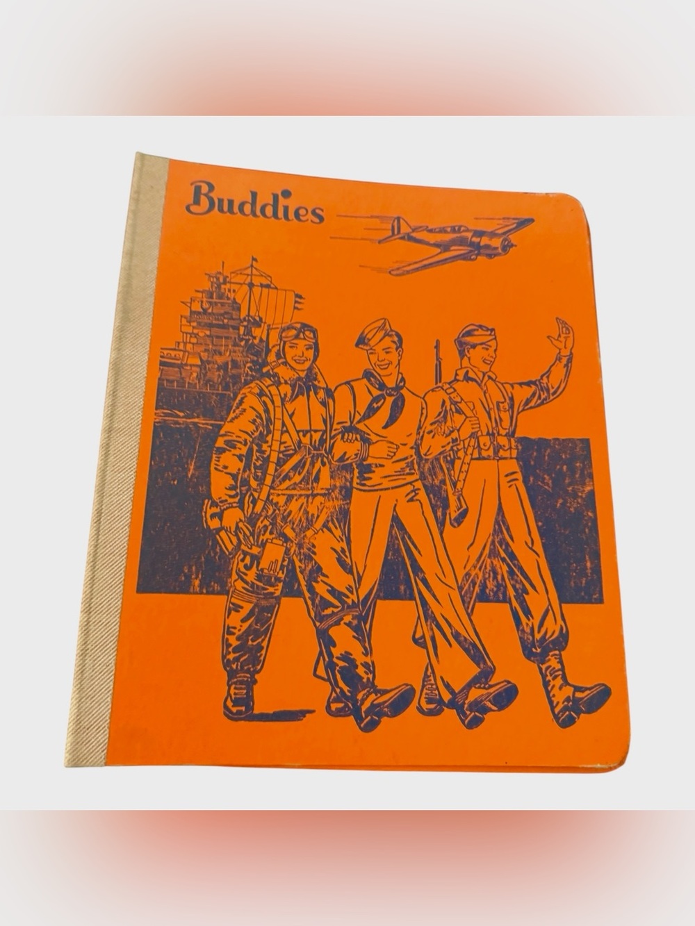 WWII Vintage Victory Buddies Orange Student Notebook Folder with 2 Hole Tie